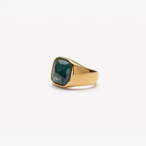ix studios IX Cushion Signet Ring Green Marble packshot 2