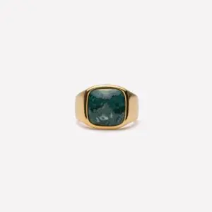 ix studios IX Cushion Signet Ring Green Marble packshot