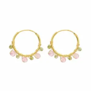 nuni copenhagen smykker A1177 Maja Pink Green Gold Oereringe Hoops forgyldt soelv packshot